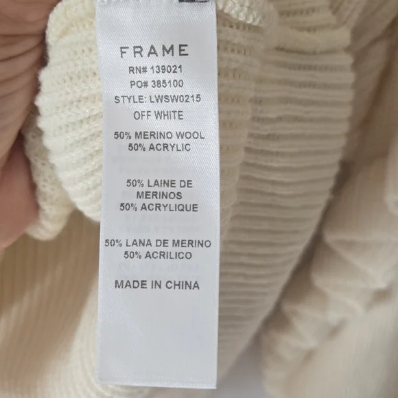 Frame Ruffle Yoke Ribbed Wool Blend Off White Oversized Knit Sweater Size Small - Picture 7 of 8